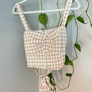 Cream and White Bustier Tie Front Tank Top